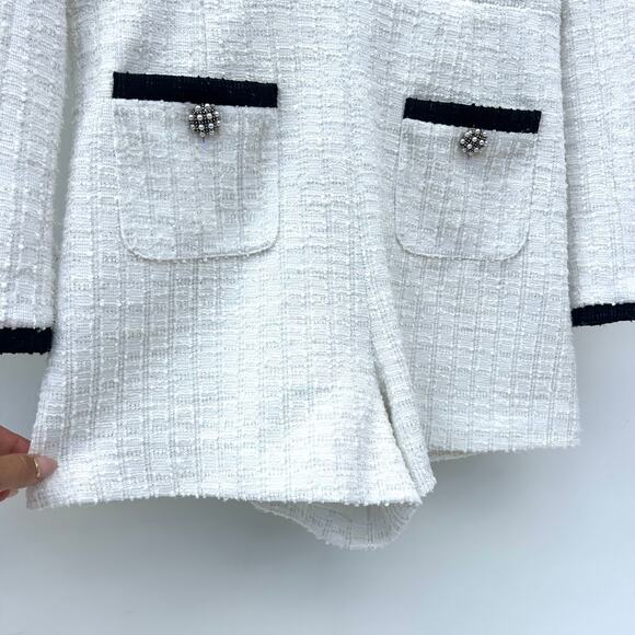 Alice + Olivia Shiloh Romper Long Sleeve White Black Metallic Festive Tweed 10 - Picture 8 of 11